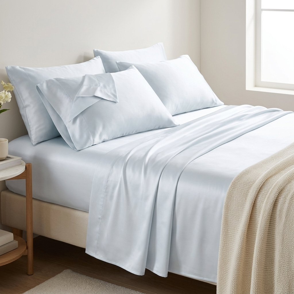 Bed made with Covelle ice-silk cooling sheets