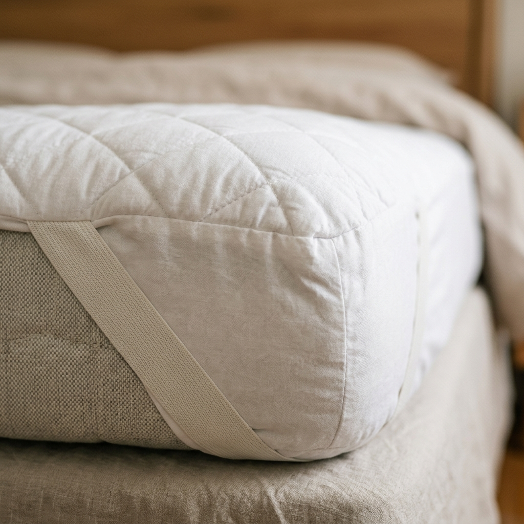 Close-up of Covelle mattress protector corner strap