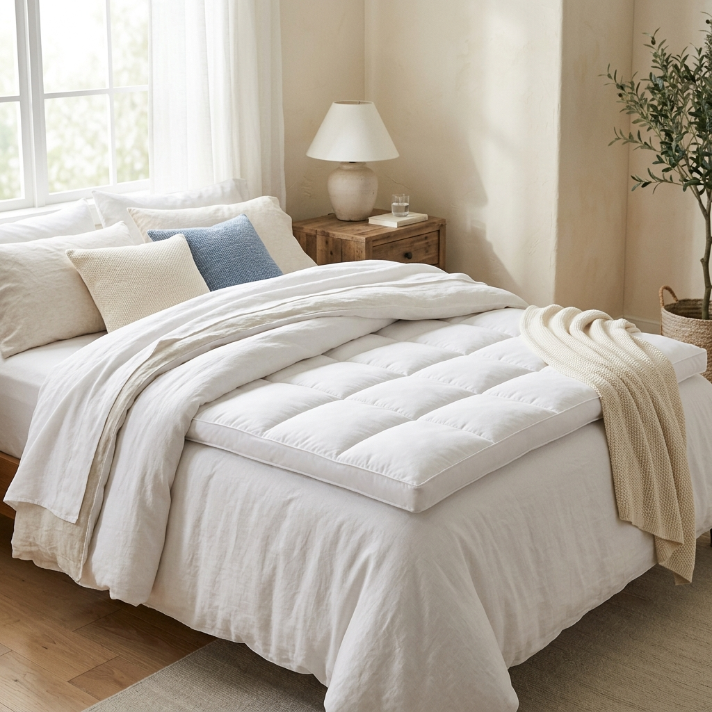 Covelle cooling mattress topper on a bed in a serene bedroom
