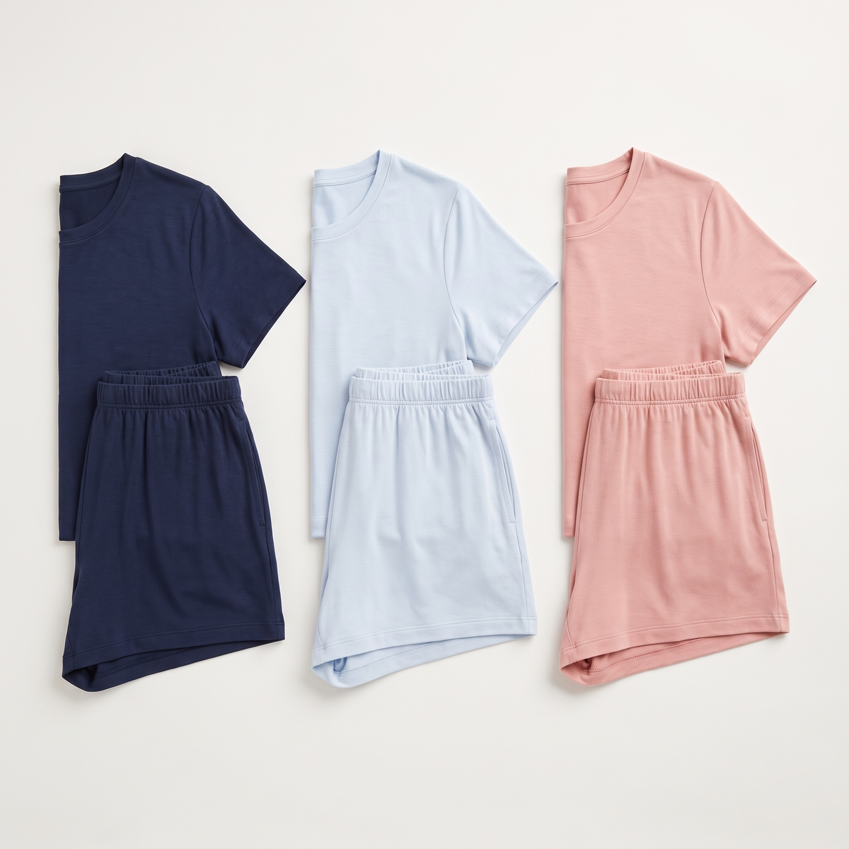 Covelle Cooling Pajama Set in Midnight, Moonlit Blue and Dawn Blush
