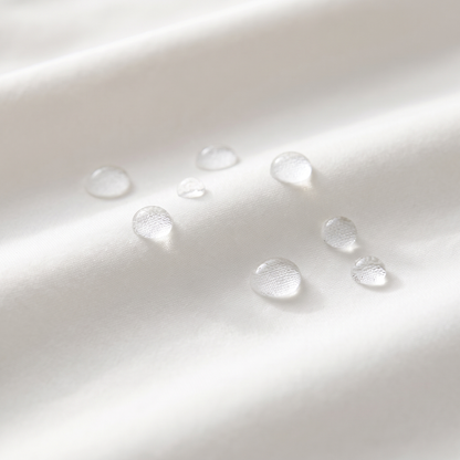 Water droplets beading on the Covelle pillow protector fabric
